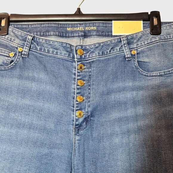 Michael Kors Selma Cropped Flare High Rise Jeans Plus Size Frayed Button Fly NWT - Picture 4 of 10